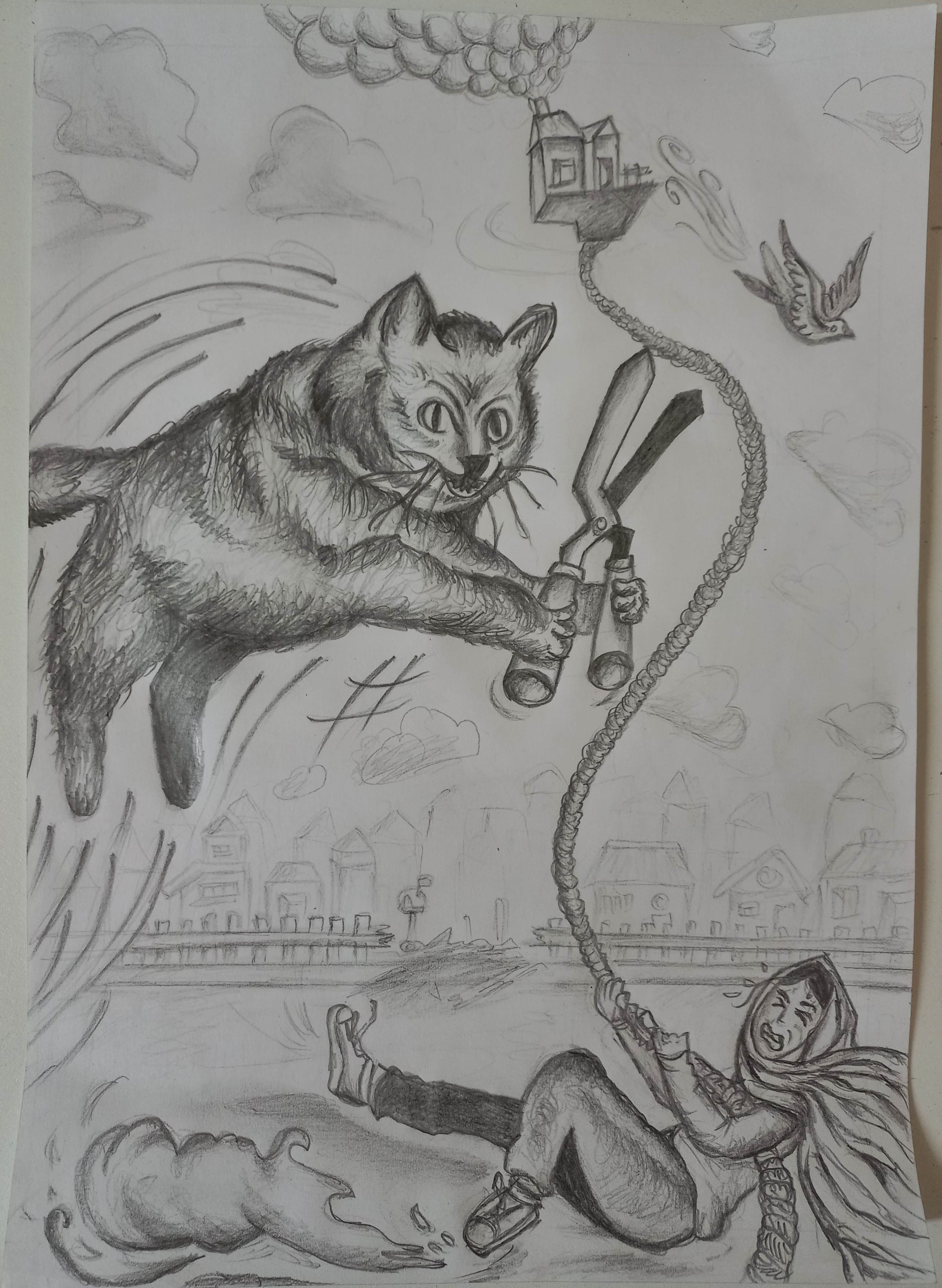 Feline Fury, pencil